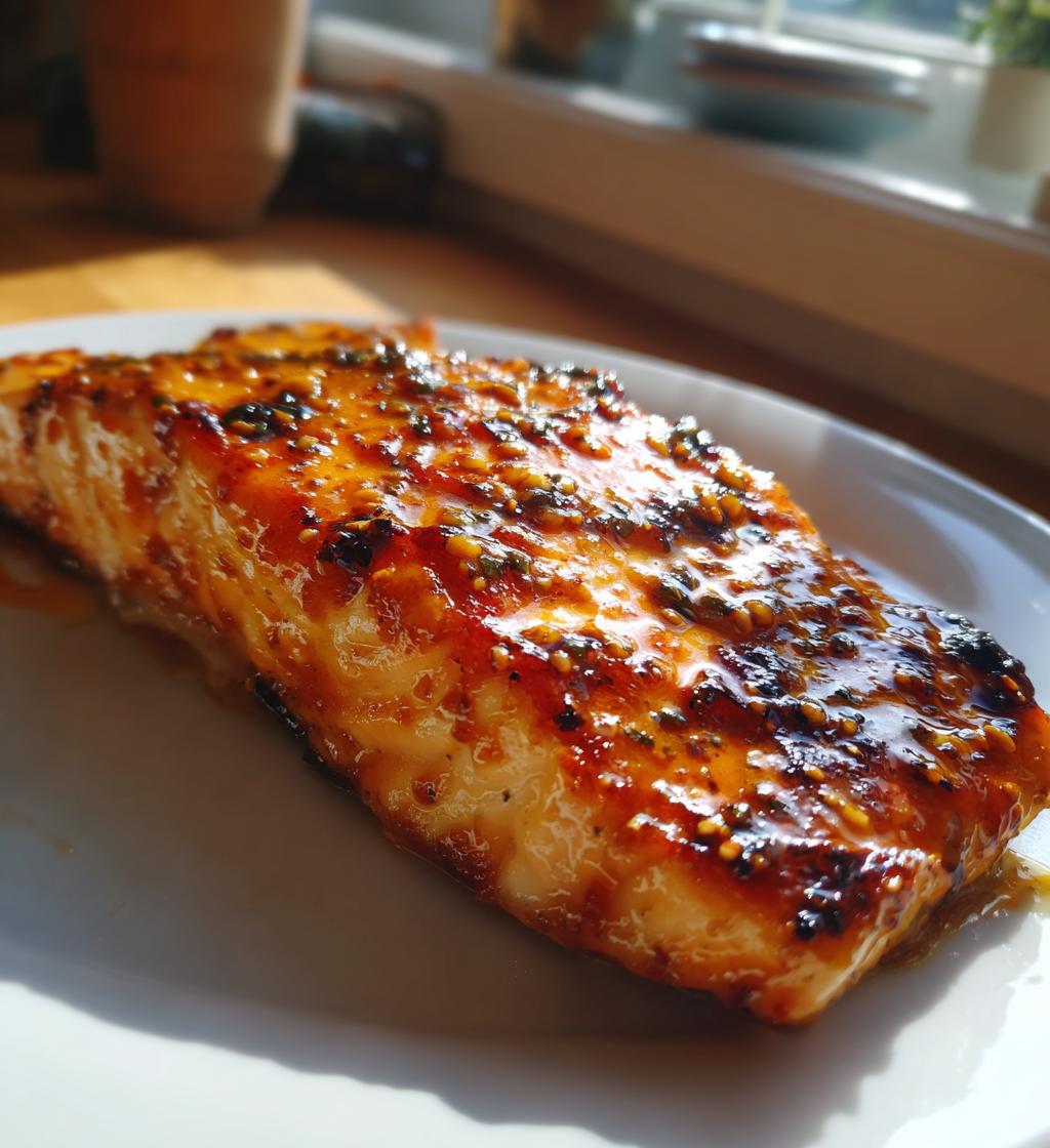 grilled salmon with dijon mustard sauce - detail 1