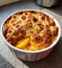 hot peach cobbler right out of the oven