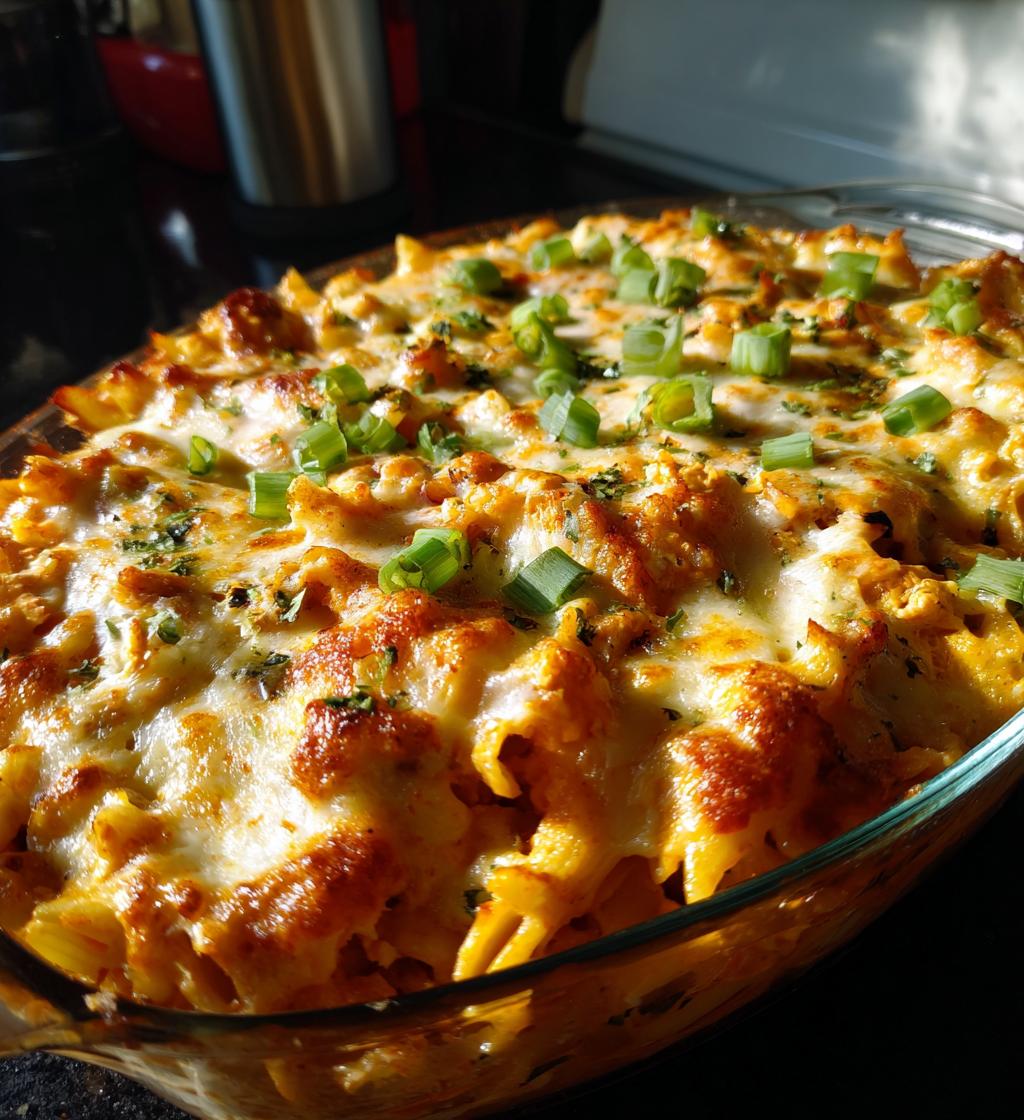 how to make dump and bake buffalo chicken pasta