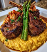lamb chops over lobster mash with asparagus recipe