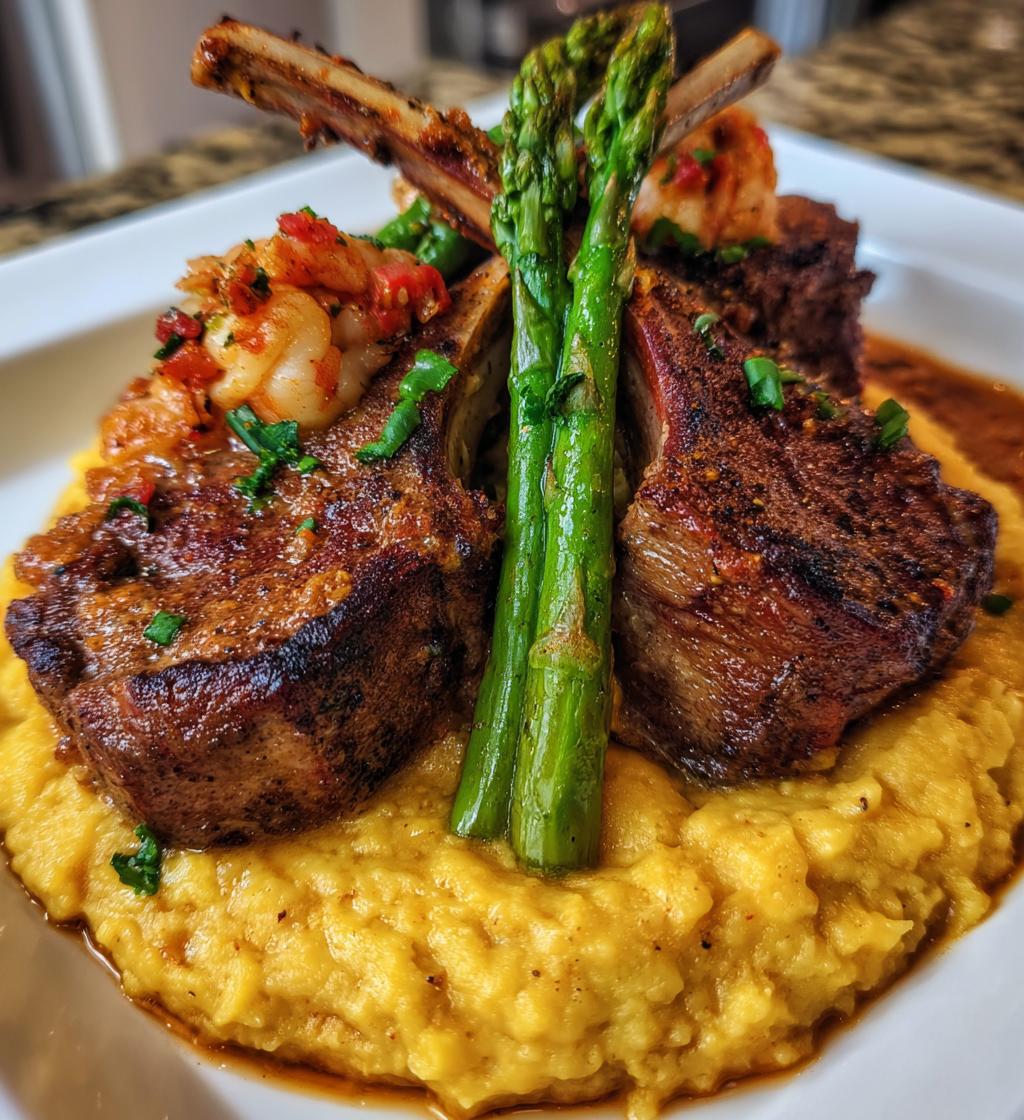 lamb chops over lobster mash with asparagus recipe