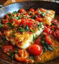 pan seared cod in white wine tomato basil sauce