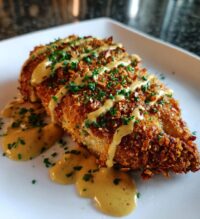 pretzel chicken with mustard cheddar sauce