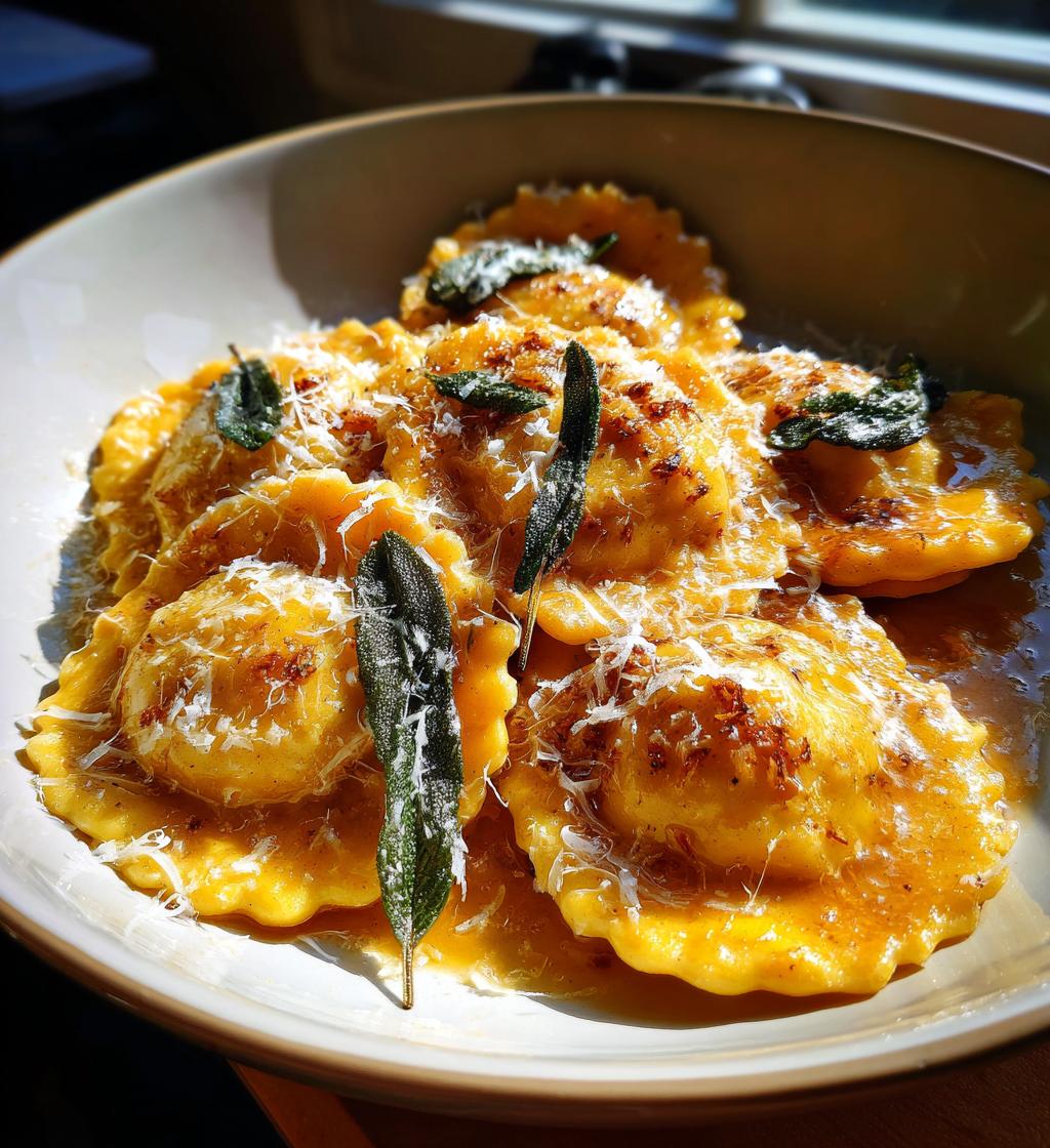 pumpkin ravioli with brown butter sauce