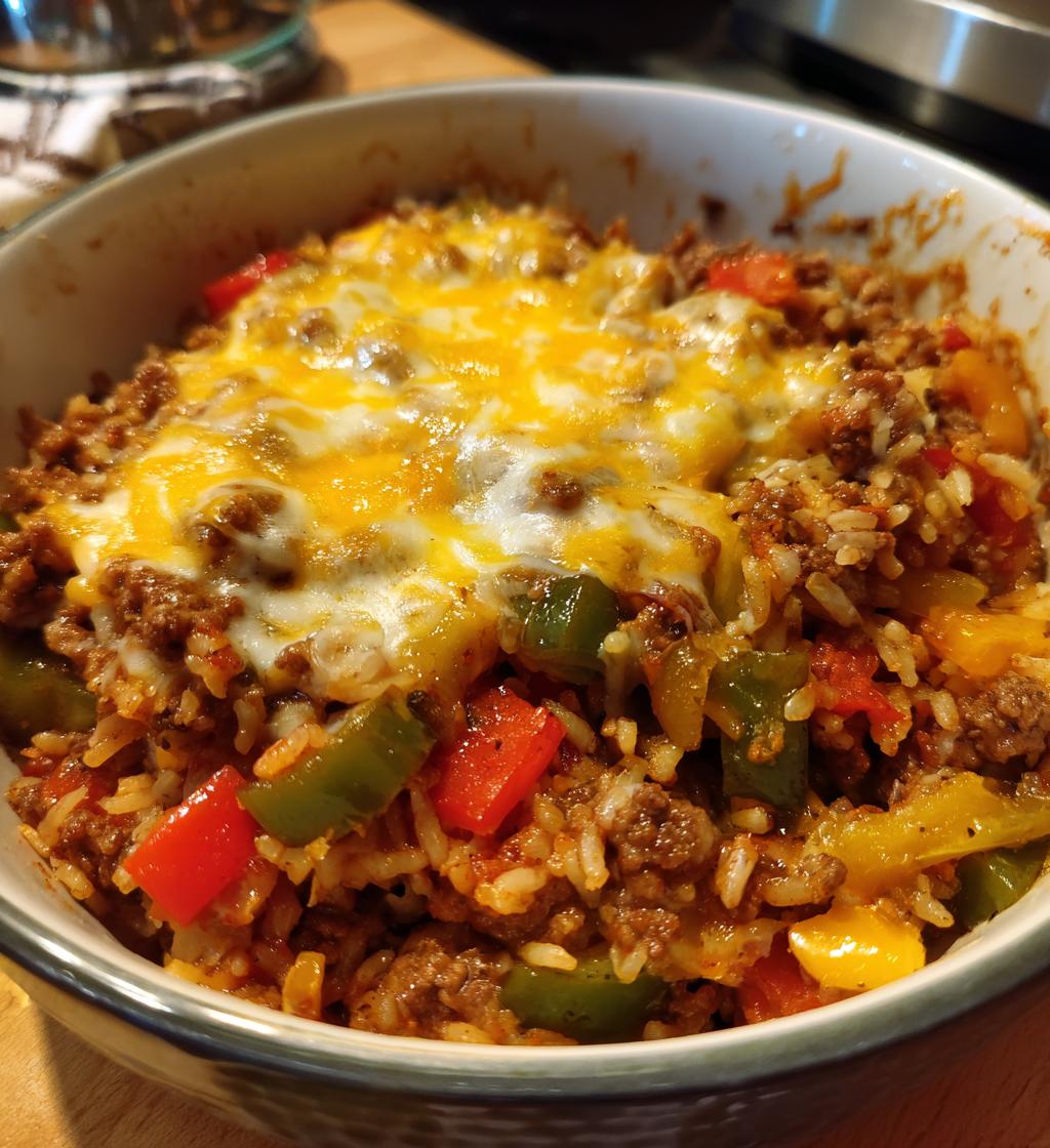 quick and hearty hamburger rice casserole for a comforting dinner