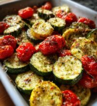 roasted garlic parmesan zucchini squash and tomatoes