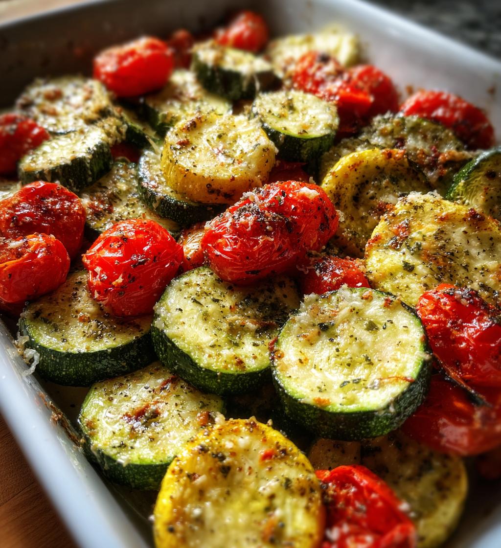 roasted garlic parmesan zucchini squash and tomatoes