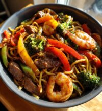 shrimp teriyaki steak noodles