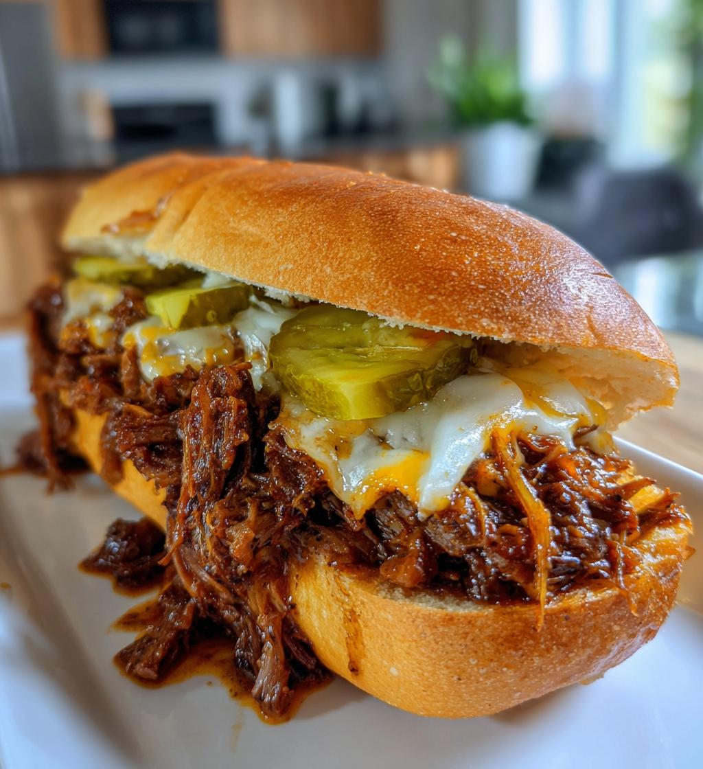 slow cooker shredded beef sandwiches - detail 1