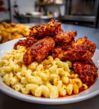 spicy hot wings and creamy mac n cheese