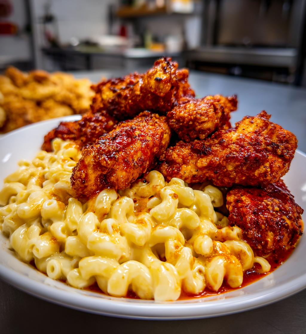 spicy hot wings and creamy mac n cheese