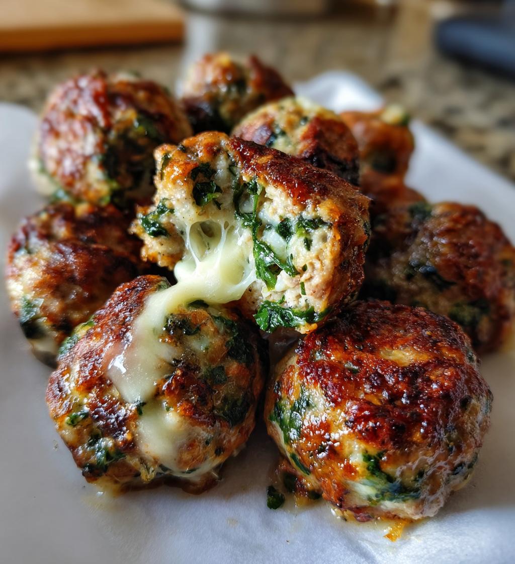 spinach garlic meatballs stuffed with mozzarella - detail 1