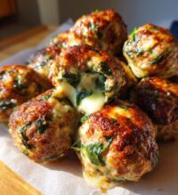 spinach garlic meatballs stuffed with mozzarella