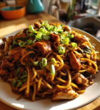 sticky garlic chicken noodles