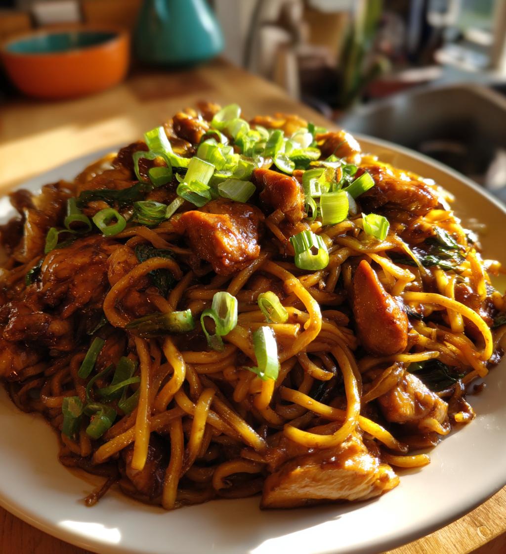 sticky garlic chicken noodles