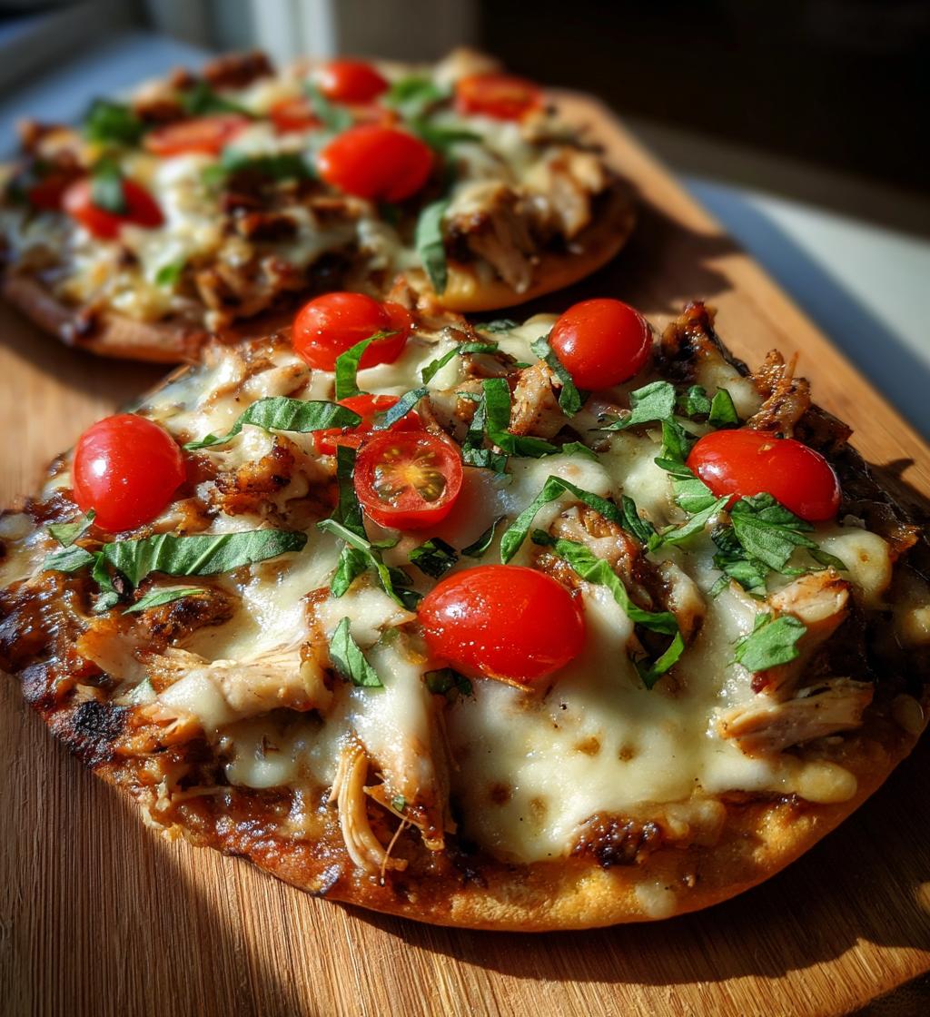 tuscan garlic chicken pita pizzas
