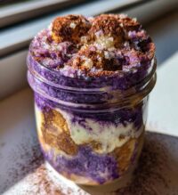 ube tiramisu in a jar