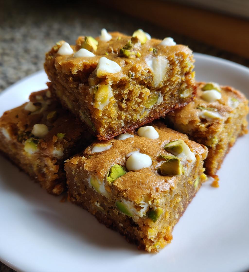 white chocolate pistachio blondies