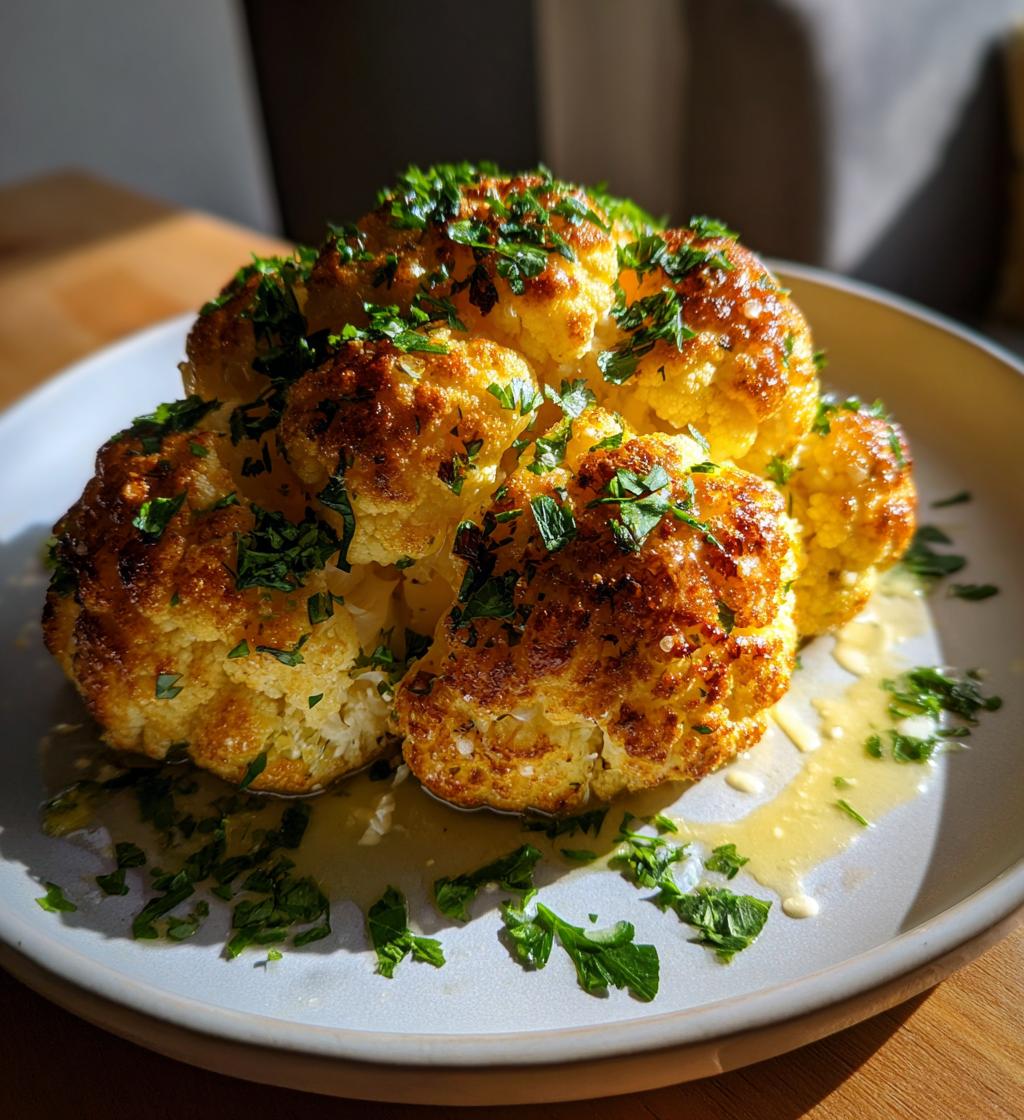 whole roasted cauliflower with butter sauce