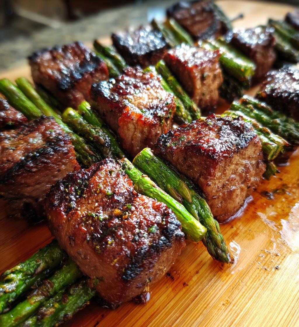 grilled steak and asparagus kabobs