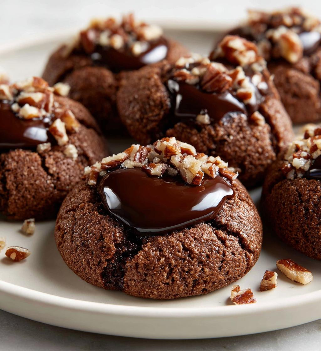 chocolate pecan thumbprint cookies