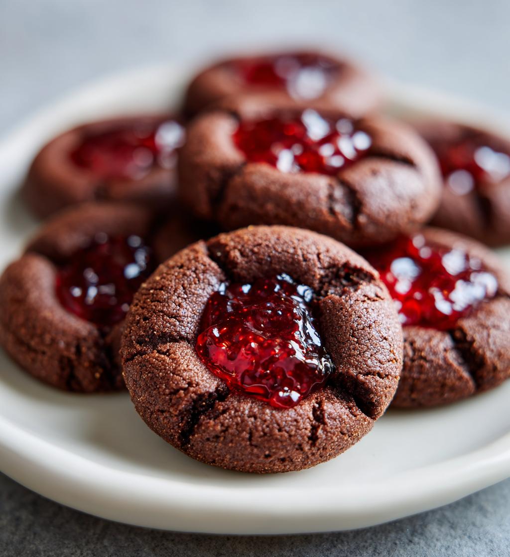 chocolate raspberry thumbprint cookies