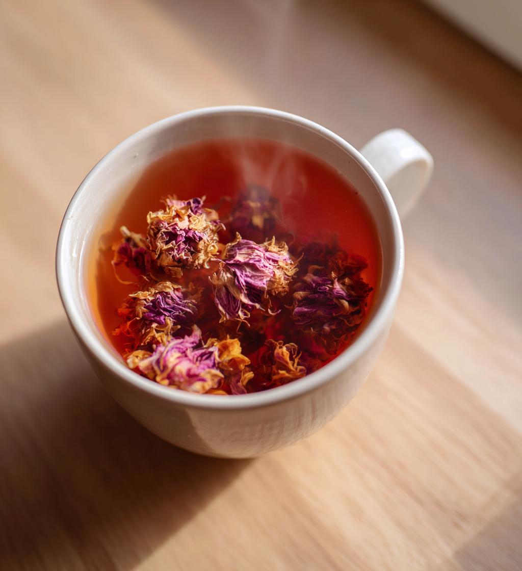 cup of tea with flower and russian text