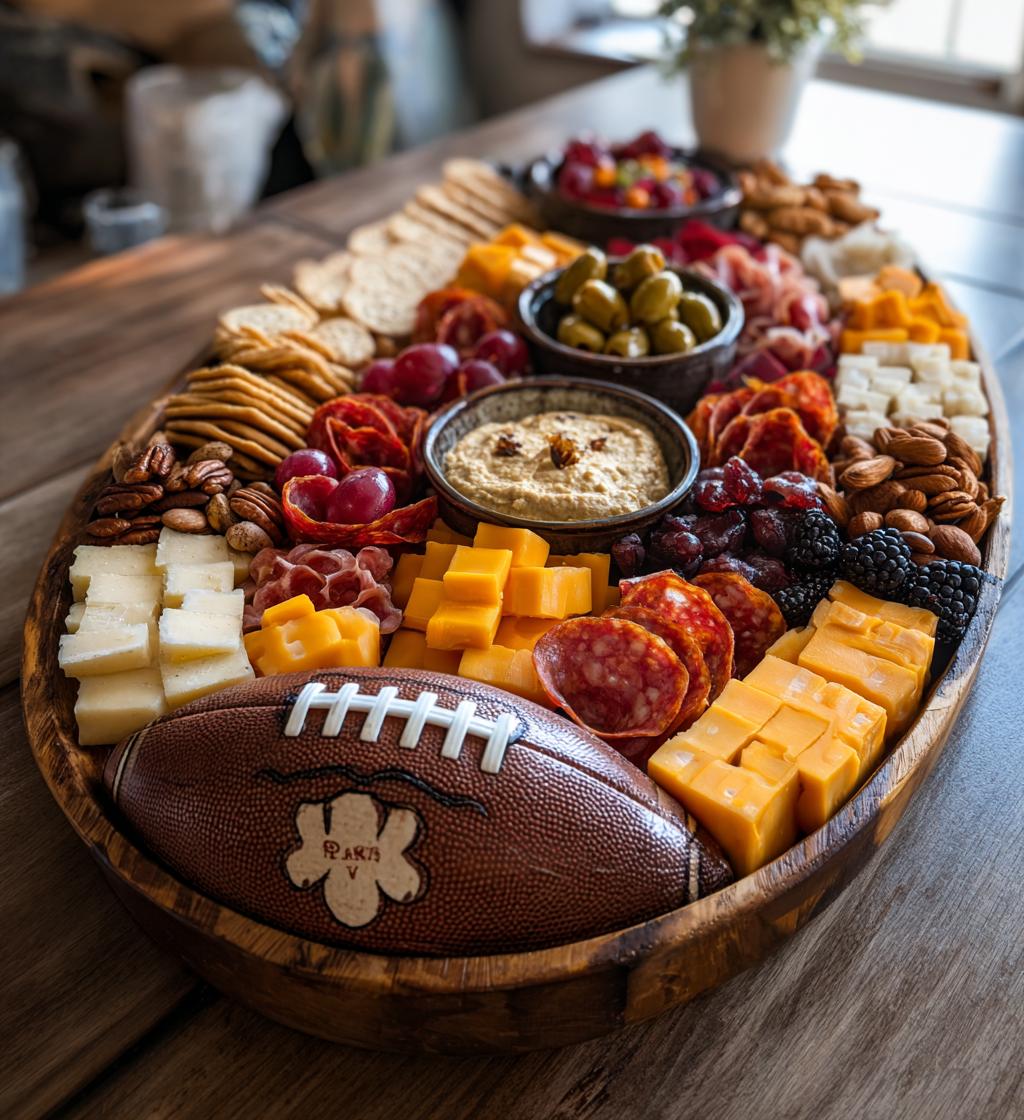 football shaped charcuterie board