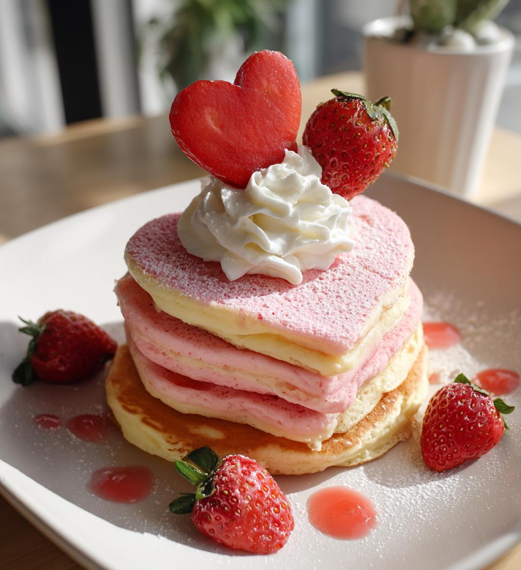 pink valentine heart pancakes