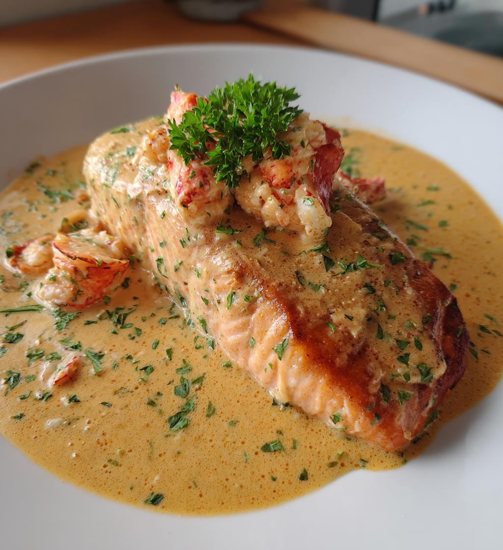 salmon with lobster cream sauce